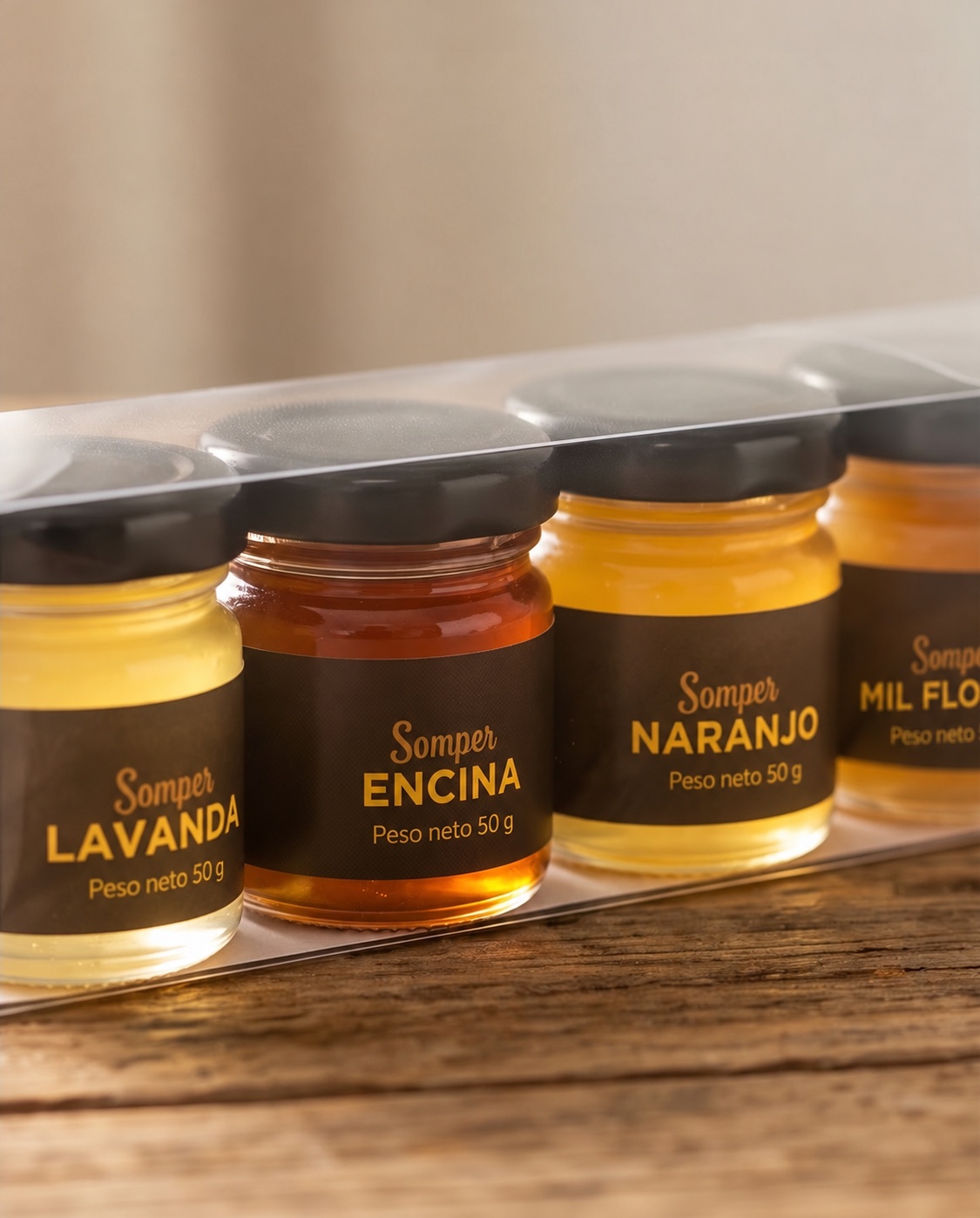 Detalle de las variedades lavanda, encina y naranjo del Pack Degustación Somper