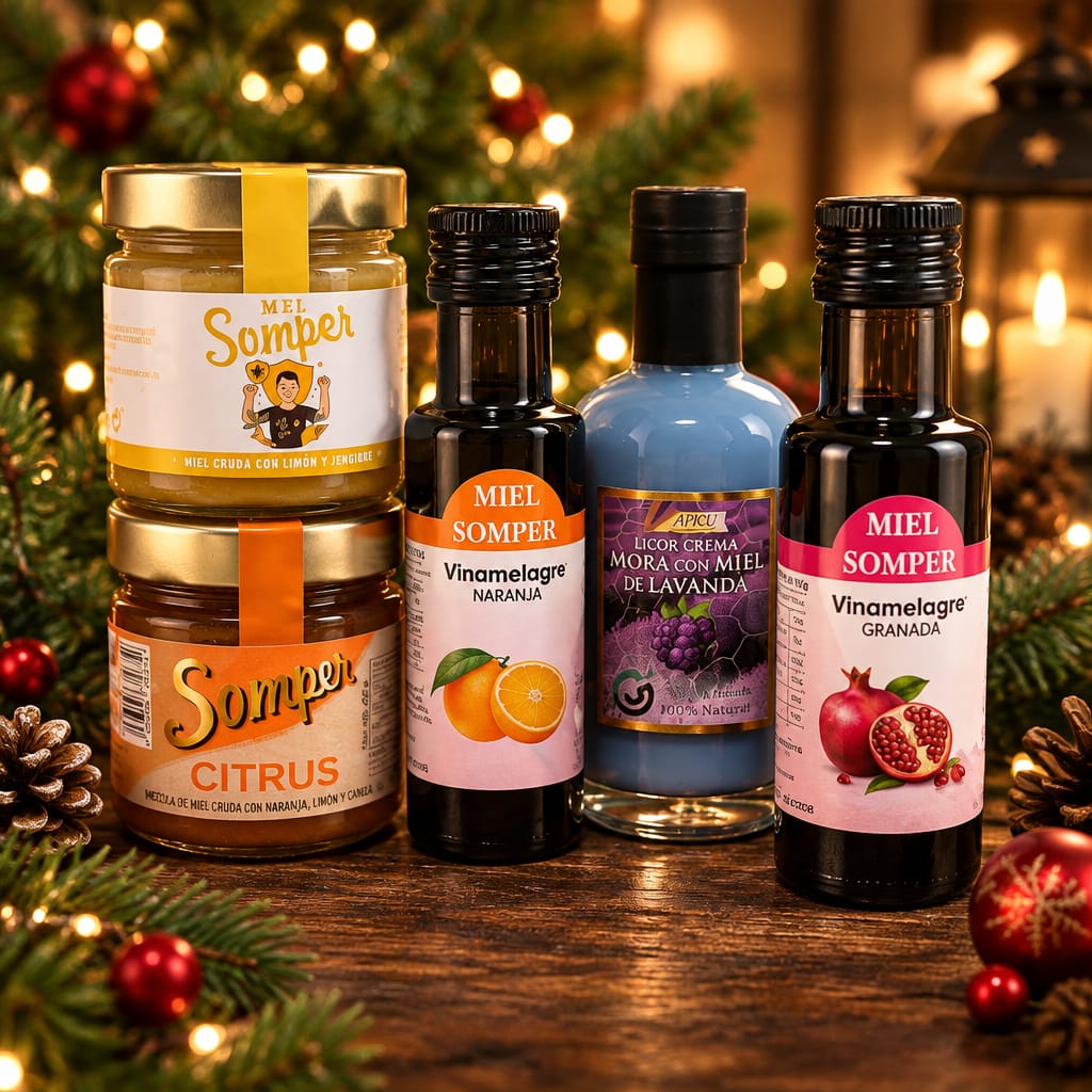 Citrus y Alquimia Somper junto a licor de mora con miel de lavanda y Vinamelagres de naranja y granada